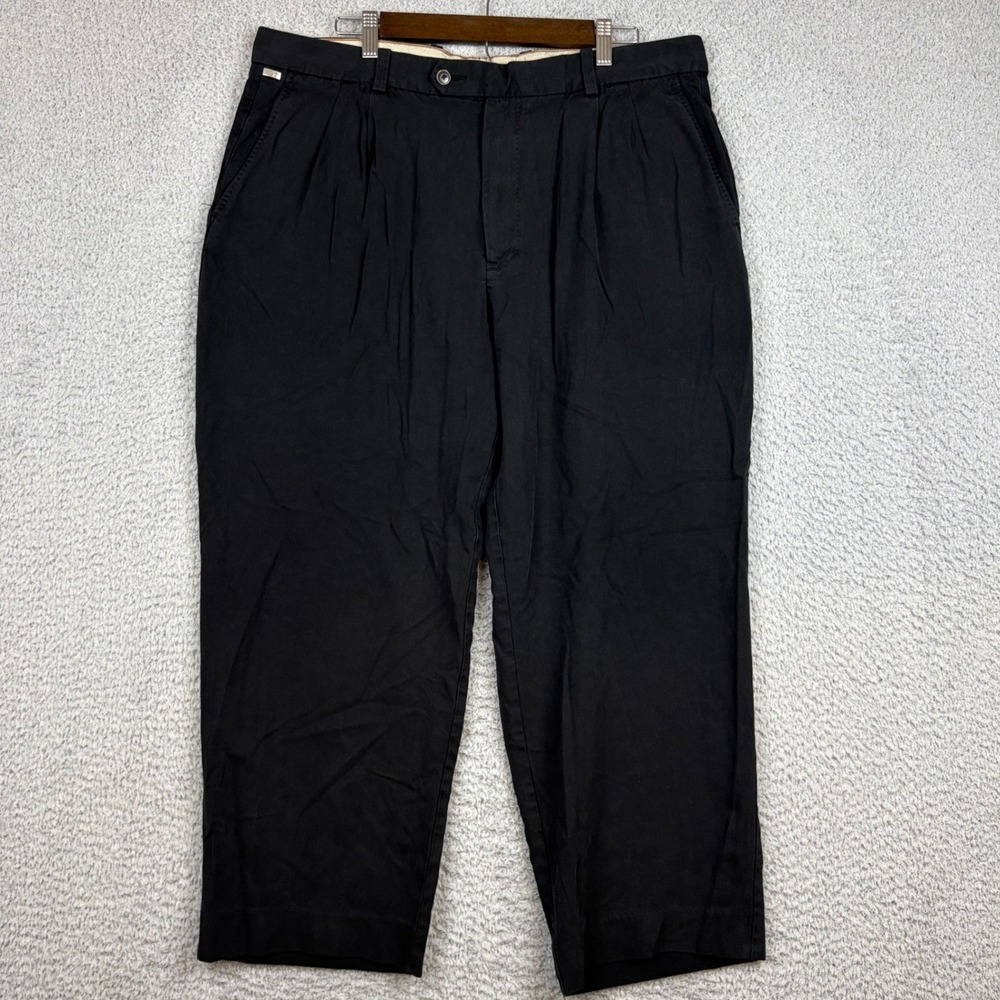 Tommy Bahama Pants Mens 38x27 Black Silk Cotton Pleated Chino Relaxed Summer